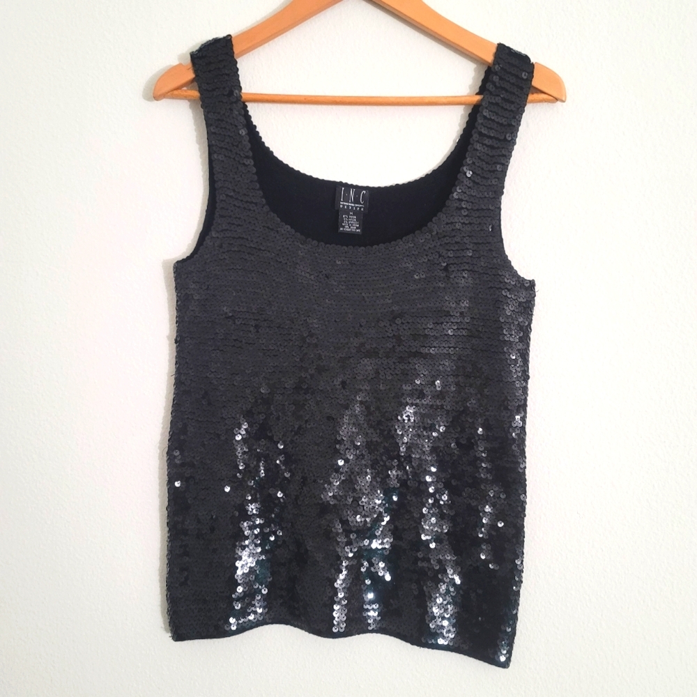 I.N.C. Black sequin stretch tank top (Sequins on front and back) (M)(P)